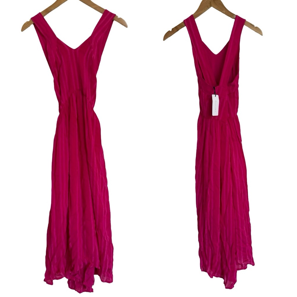 Anthropologie Line & Dot New Pink Fuchsia Striped Midi Sun Dress Size M